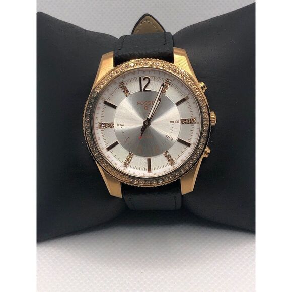 Fossil FTW5016 Women's Black Leather Analog White Dial Hybrid Smart Watch HO395 - Picture 1 of 9